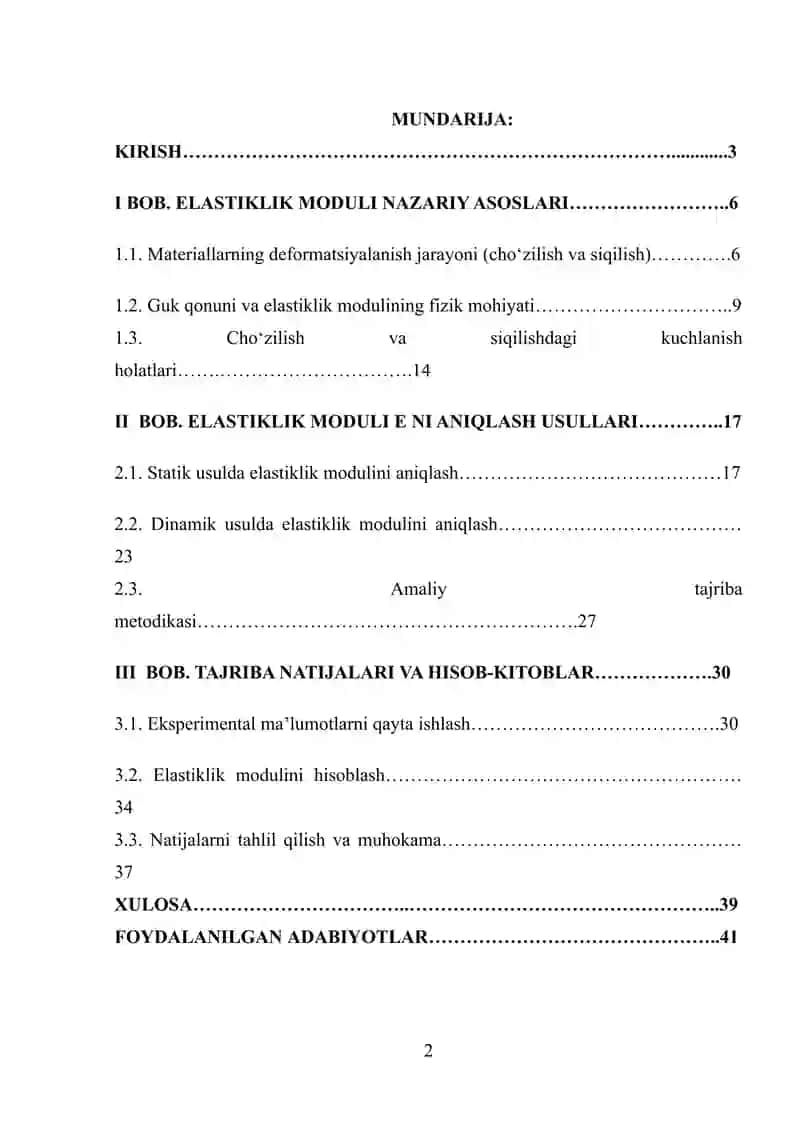 CHO'ZILISH VA SIQILISHDAGI ELASTIKLIK MODULI “E” NI ANIQLASH 2