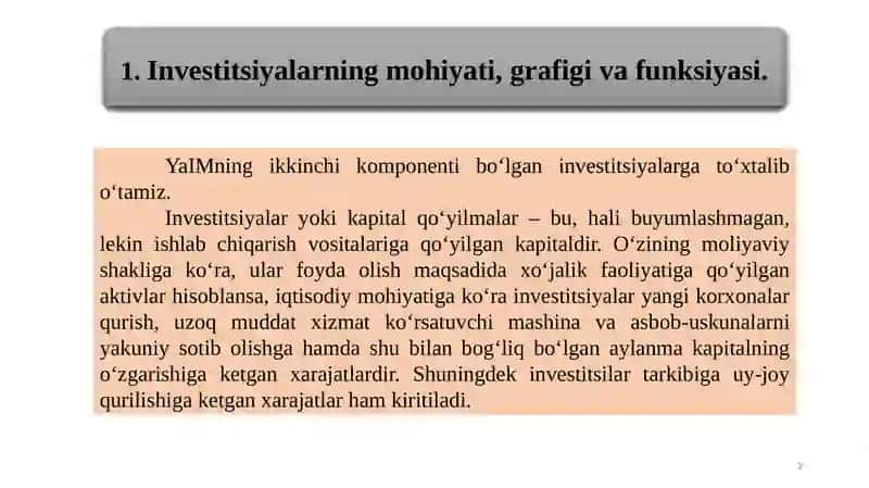 Investitsiyalarning mohiyati, grafiki va funksiyasi 2