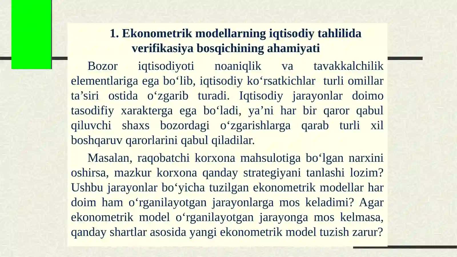 EKONOMETRIK MODELNING SIFATINI BAHOLASH 2