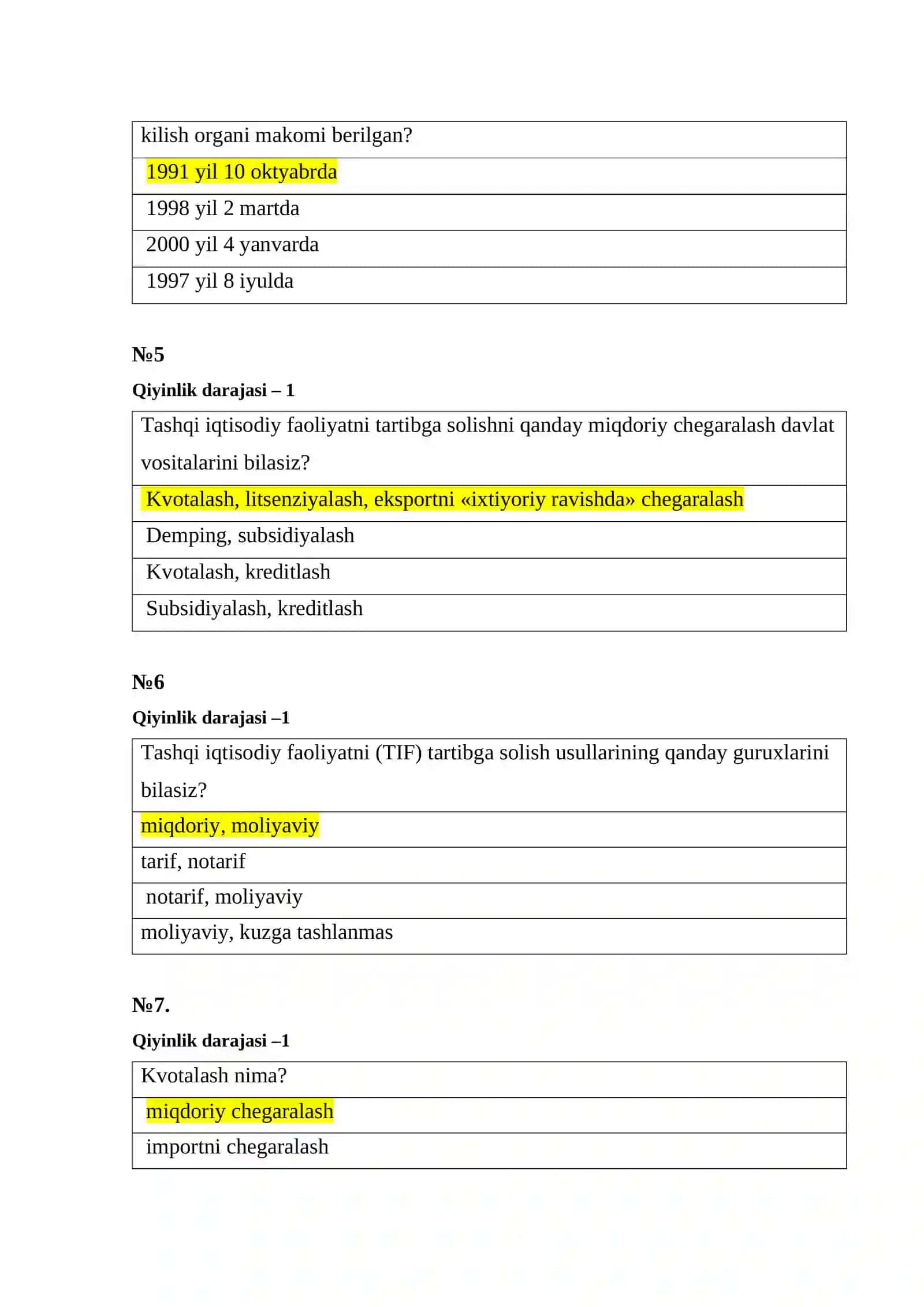 Bojxona qo‘mitasiga ishga kirish uchun test savol-javoblar to‘plami 2