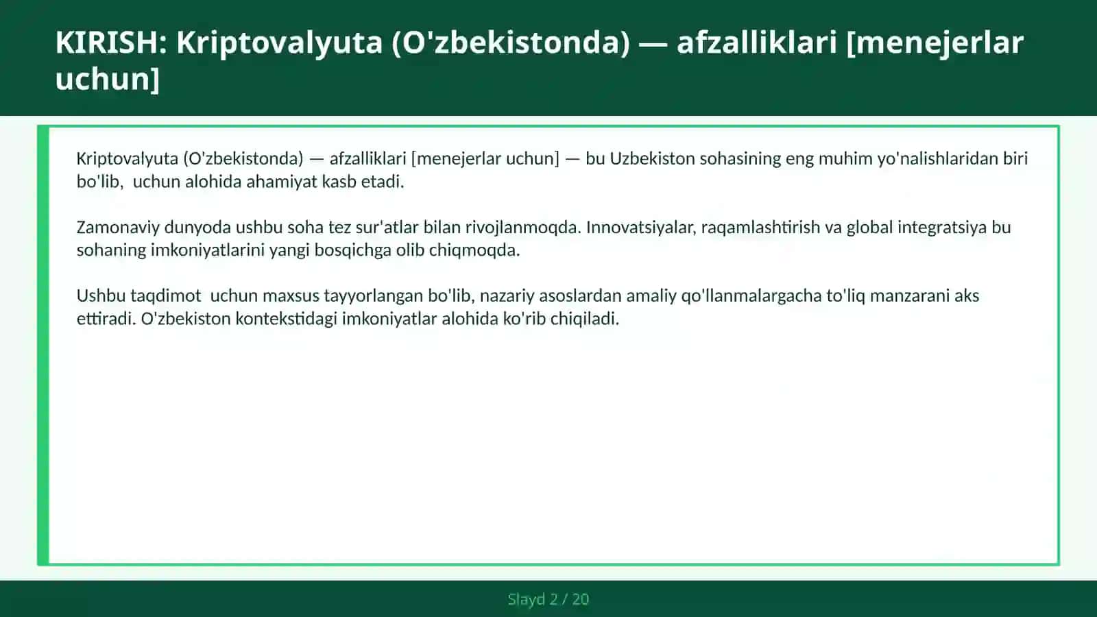 Kriptovalyuta (O'zbekistonda) — afzalliklari [menejerlar uchun] 2
