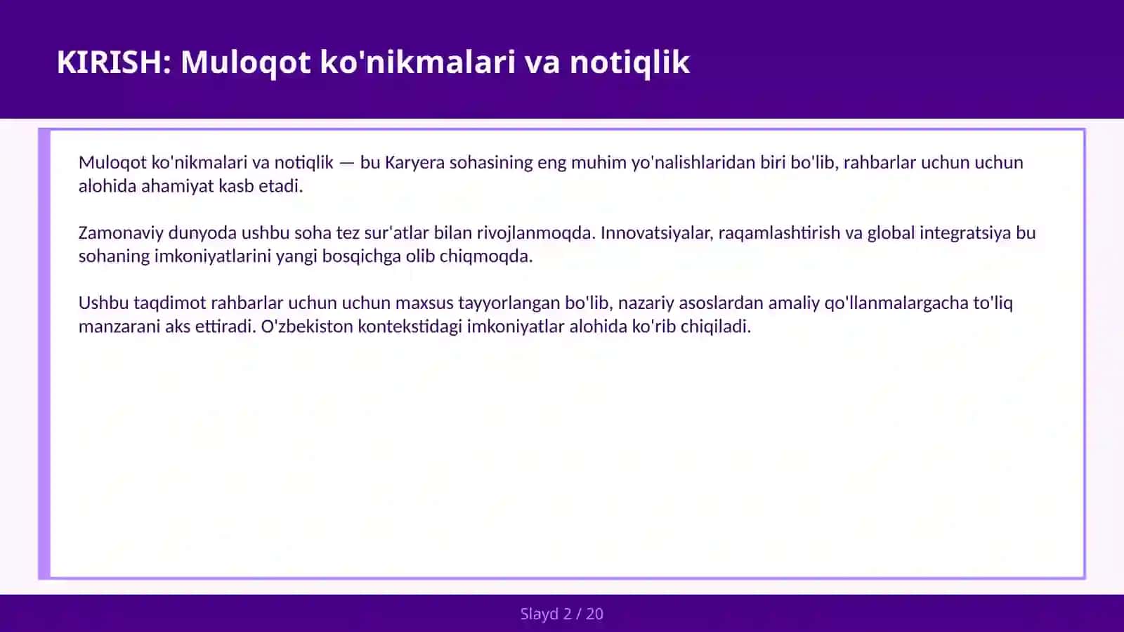 MULOQOT KO'NIKMALARI VA NOTIQLIK 2