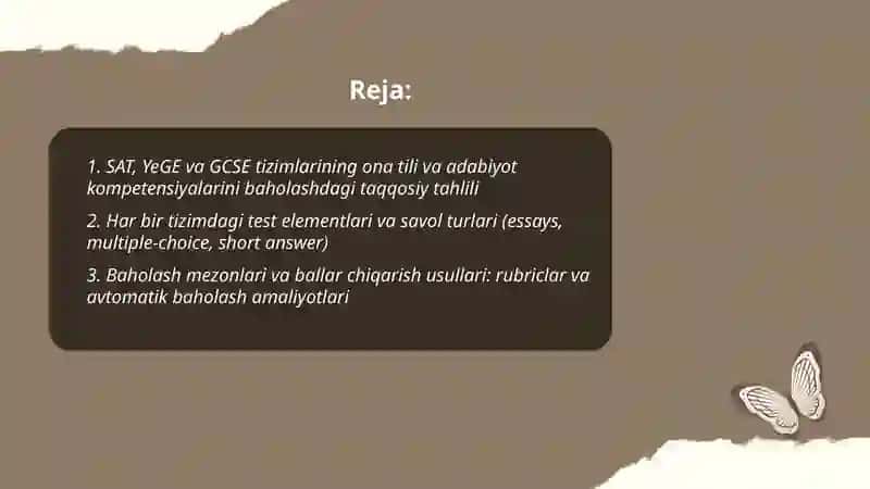 SAT, YeGE va GCSE imtihon tizimlari uchun Ona tili va adabiyot tayyorlov materiallari 2