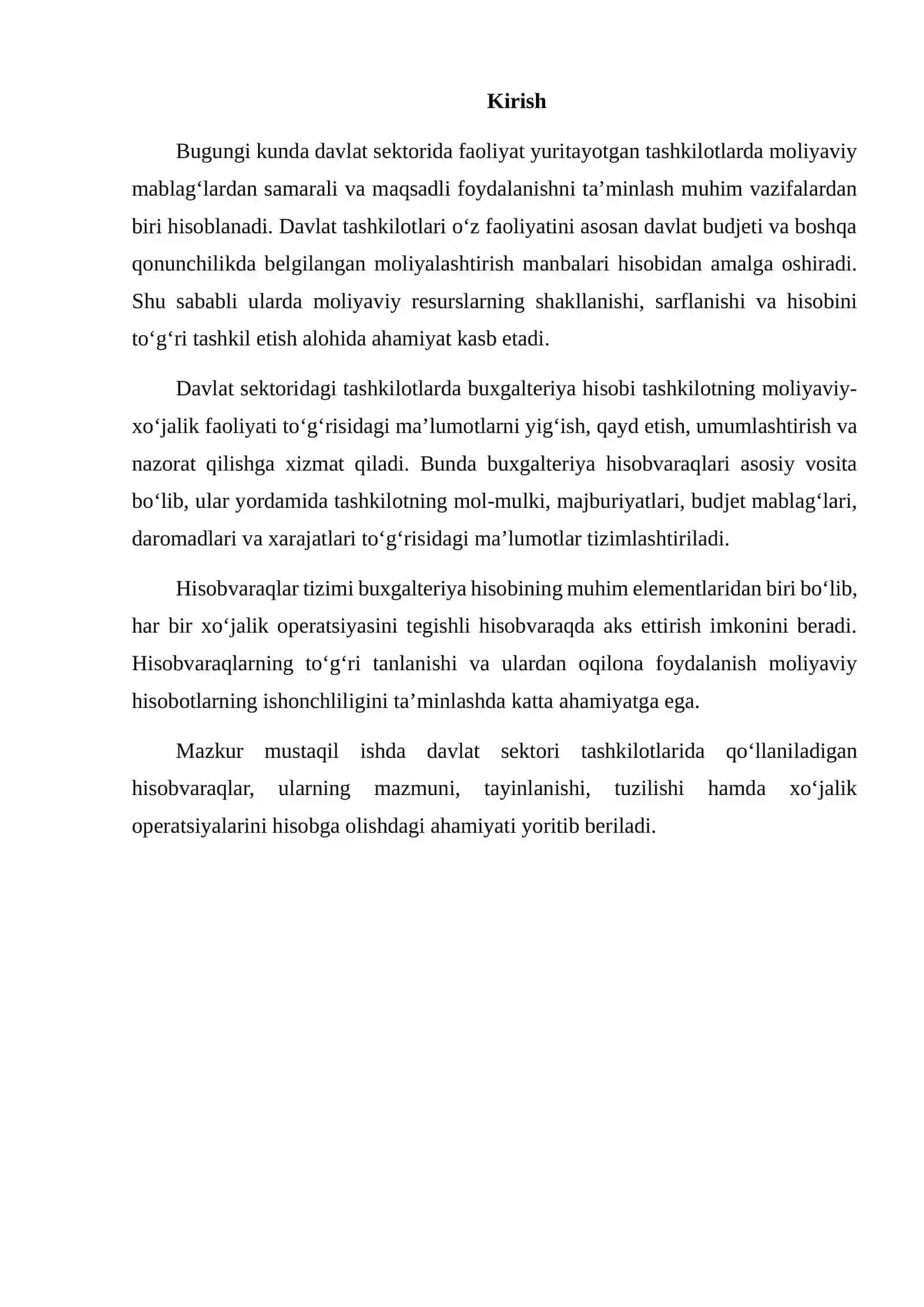 Davlat Sektori Tashkilotlarida Qo‘llaniladigan Hisobvaraqlar, Ularning Tayinlanishi va Tuzilishi 2