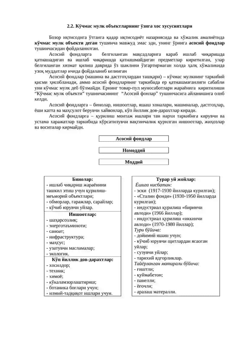 Кўчмас мулк объектларининг асосий белгилари 2
