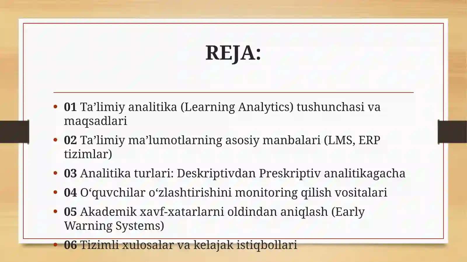 TAʼLIMIYANALITIKA VOSITALARIDAN FOYDALANISH AMALIYOTI 2