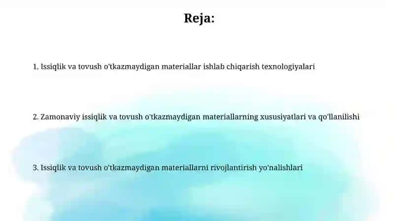 Issiqlik va tovush o'tkazmaydigan materiallar 2
