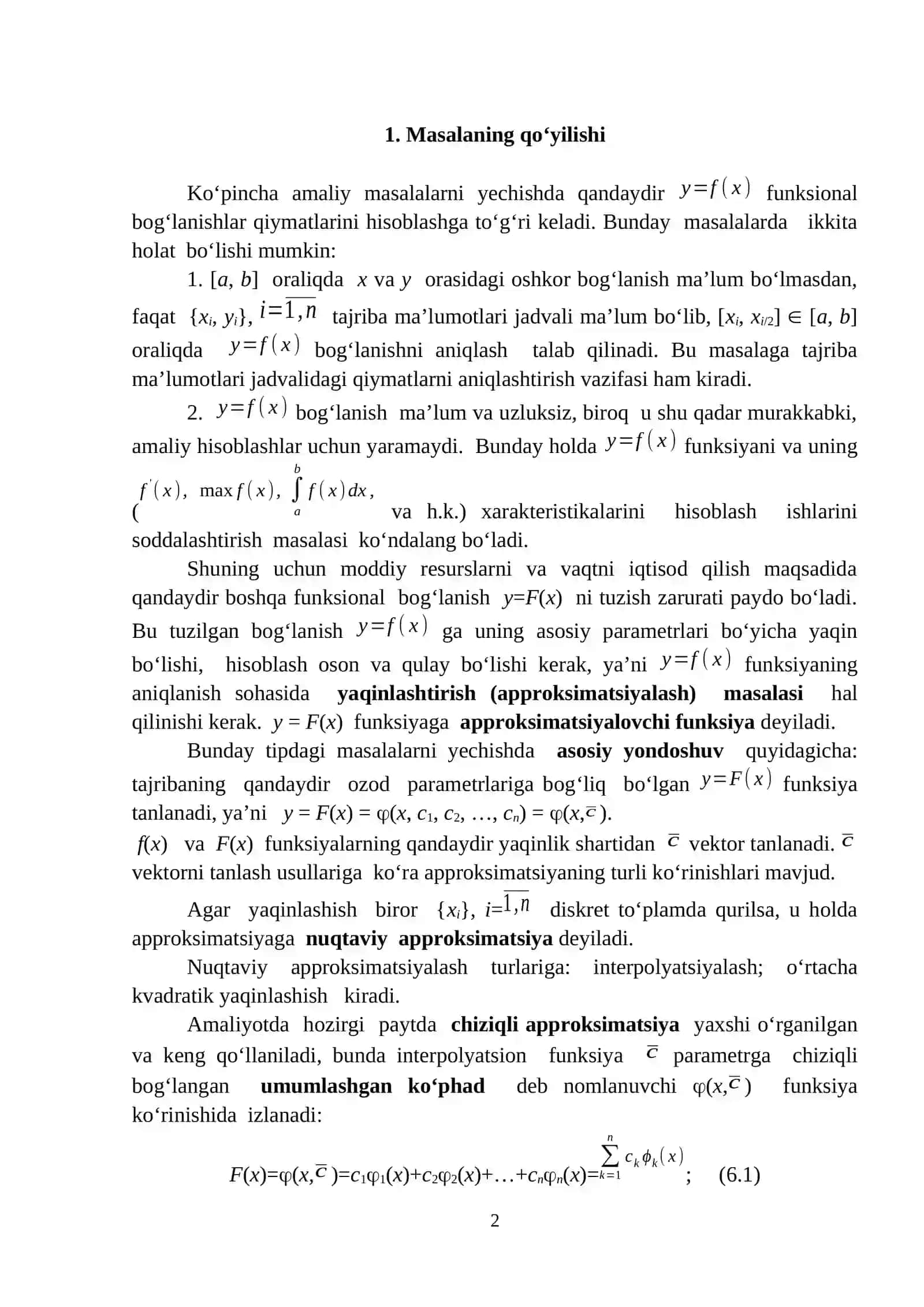 Funksiyalarni lagranj interpolyatsion formulasi yordamida approksimatsiyalash va egri chiziq yasash 2