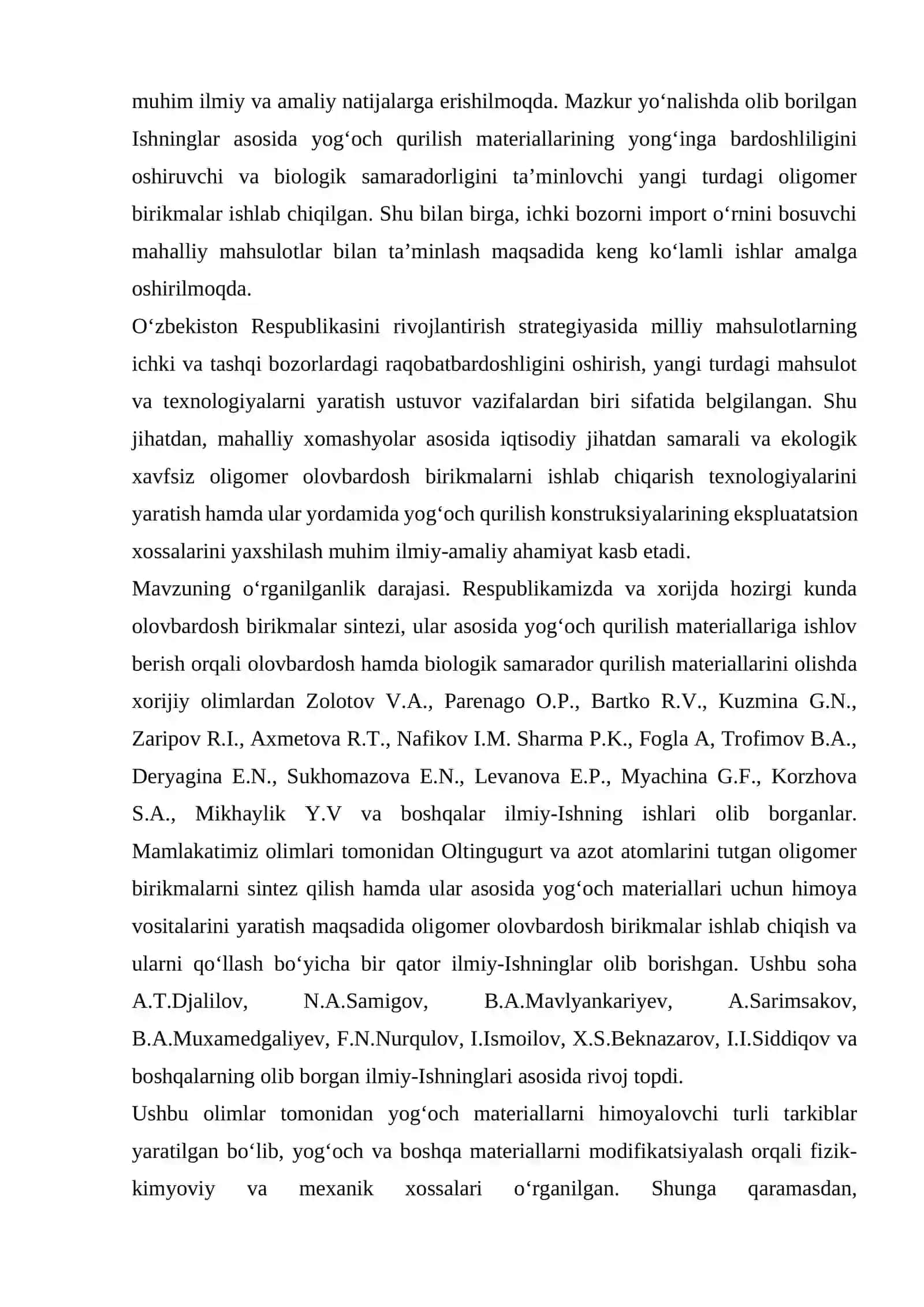 Bitiruv malakaviy ishi "Tarkibida Oltingugurt va azot bo‘lgan yog‘och qurilish materiallarini yong‘inbardoshlilik xususiyatini oshiruvchi antipirenlar sintezi" 2