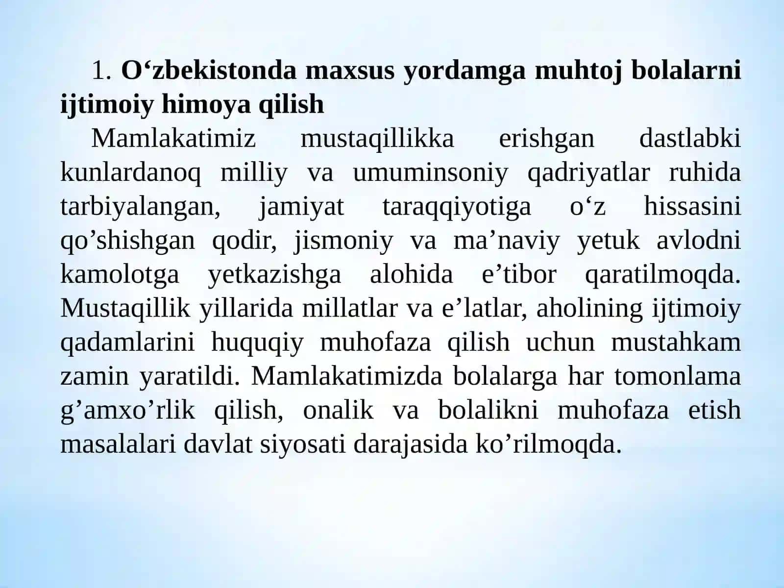 O‘zbekistonda alohida yordamga muhtoj bolalarga ijtimoiy pedagogik yordam tashkil etish 2