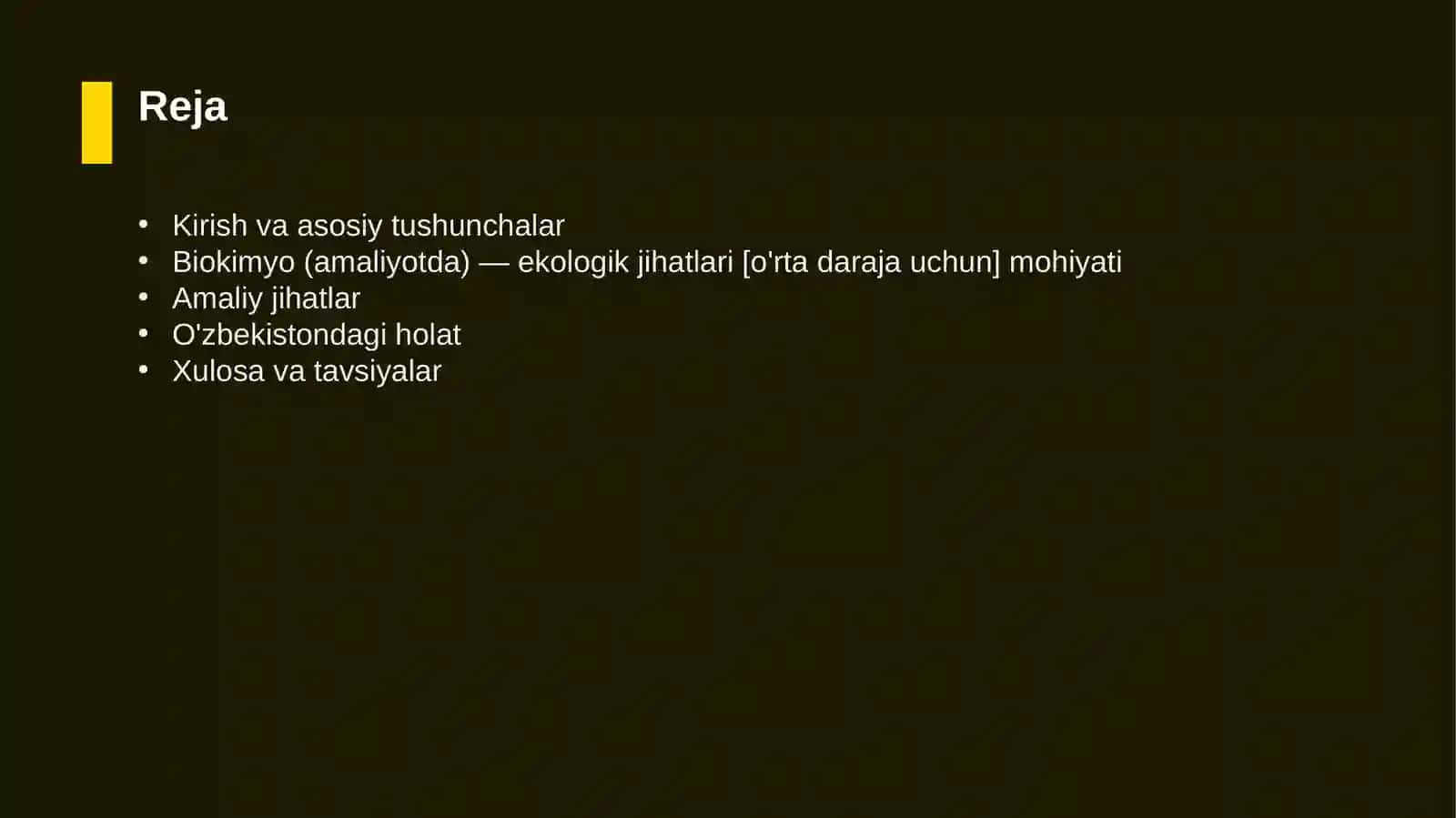 Biokimyo (amaliyotda) — ekologik jihatlari [o'rta daraja uchun] 2