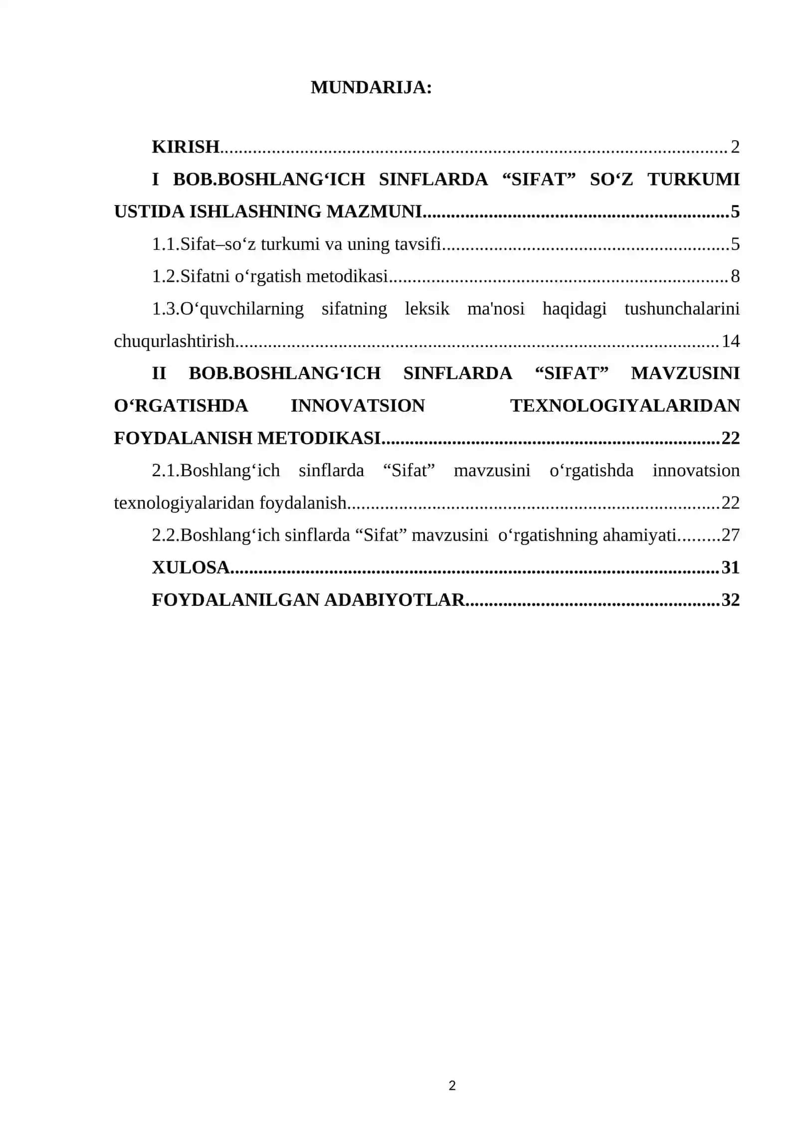 BOSHLANG‘ICH SINFLARDA “SIFAT” MAVZUSINI O‘RGATISH METODIKASI 2