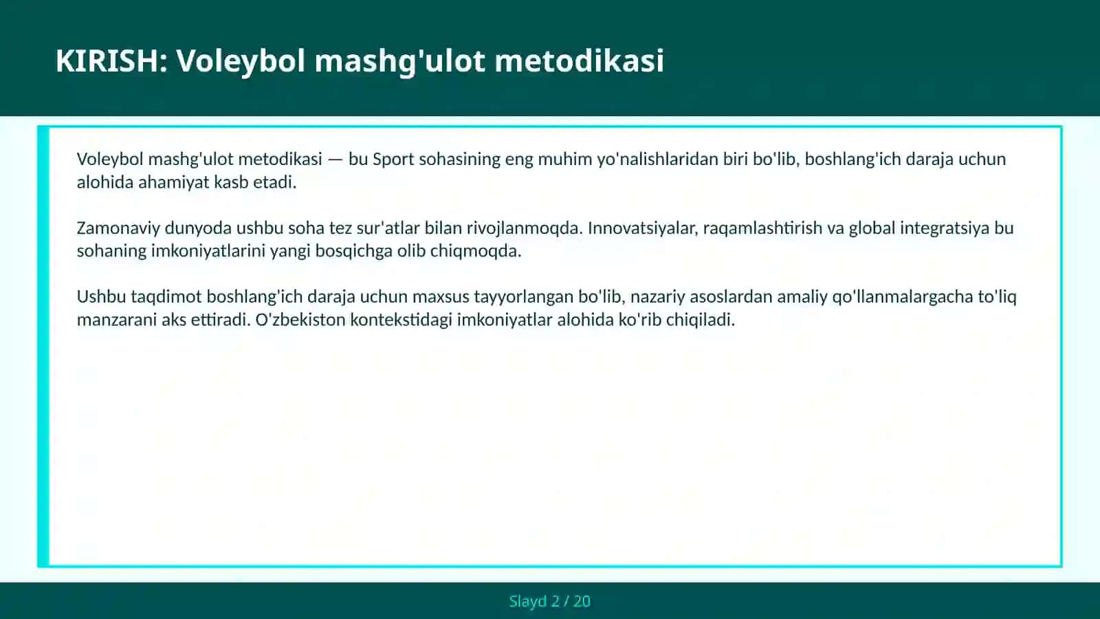 VOLEYBOL MASHG'ULOT METODIKASI 2