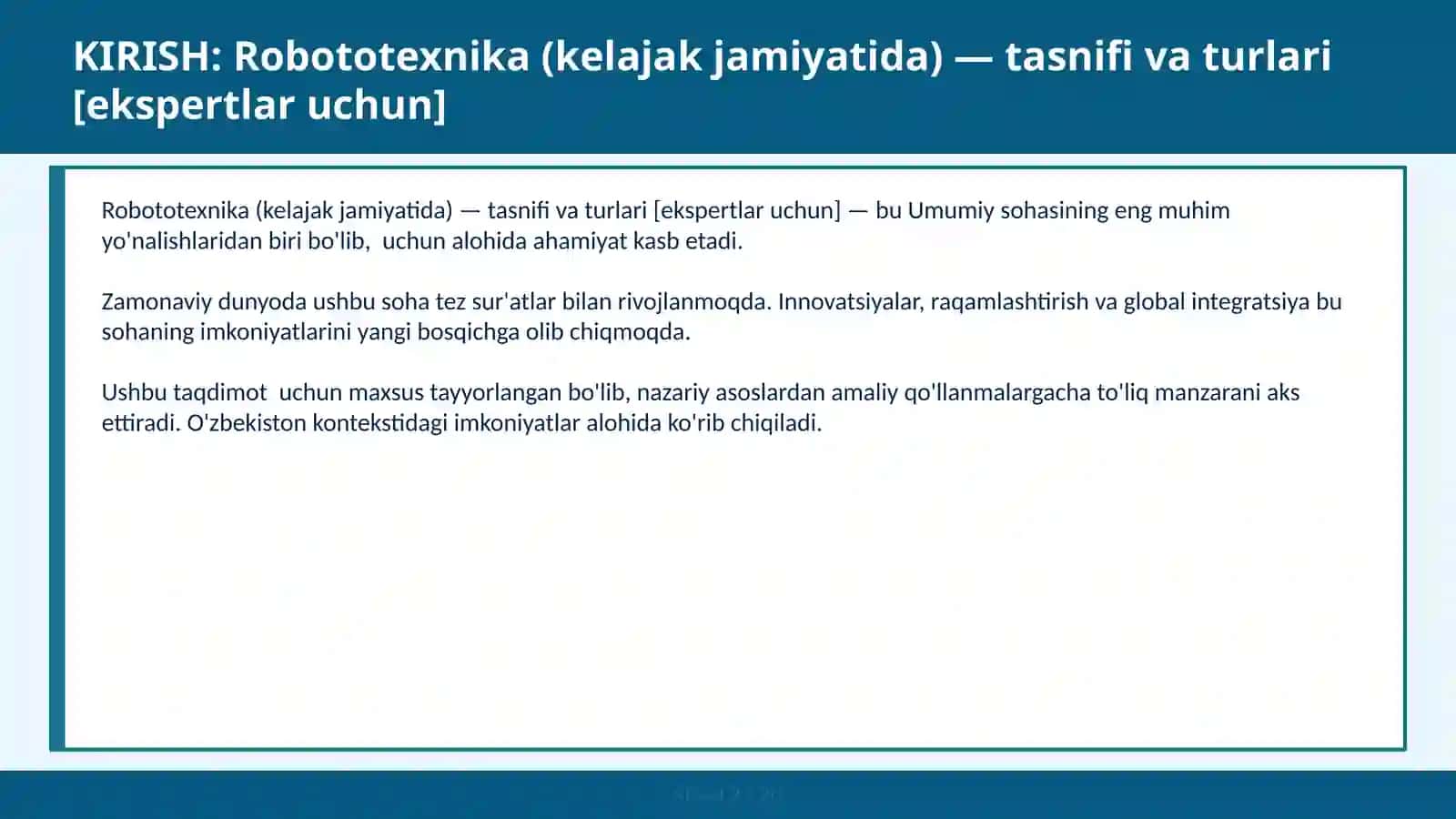 Robototexnika (kelajak jamiyatida) — tasnifi va turlari [ekspertlar uchun] 2