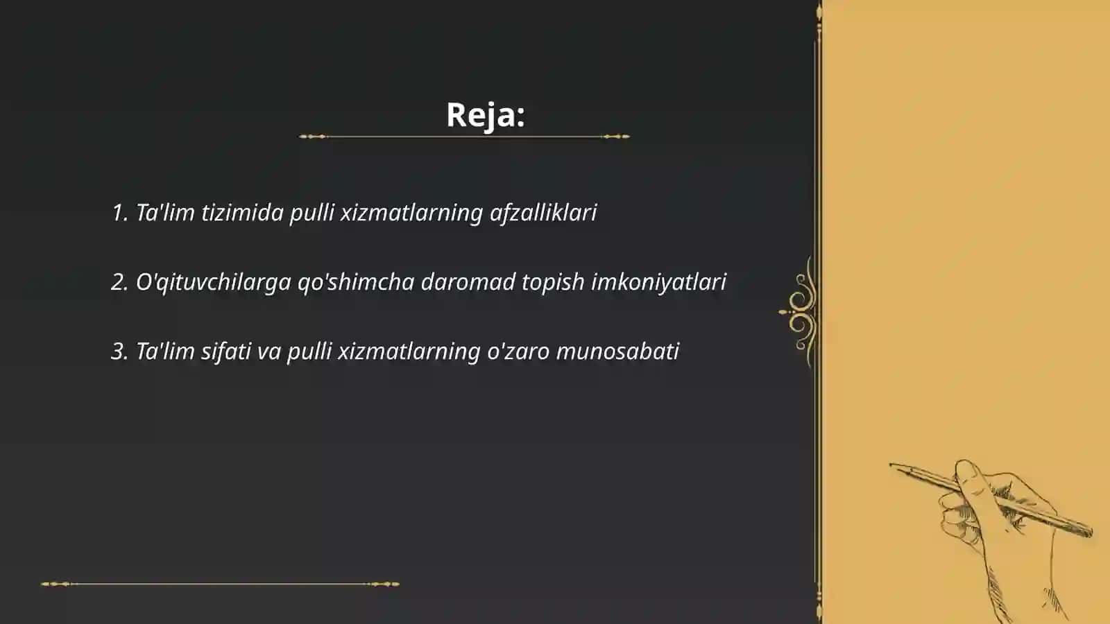 Ta'lim tizimida pulli xizmatlarni joriy etish.Analiz va sintez 2