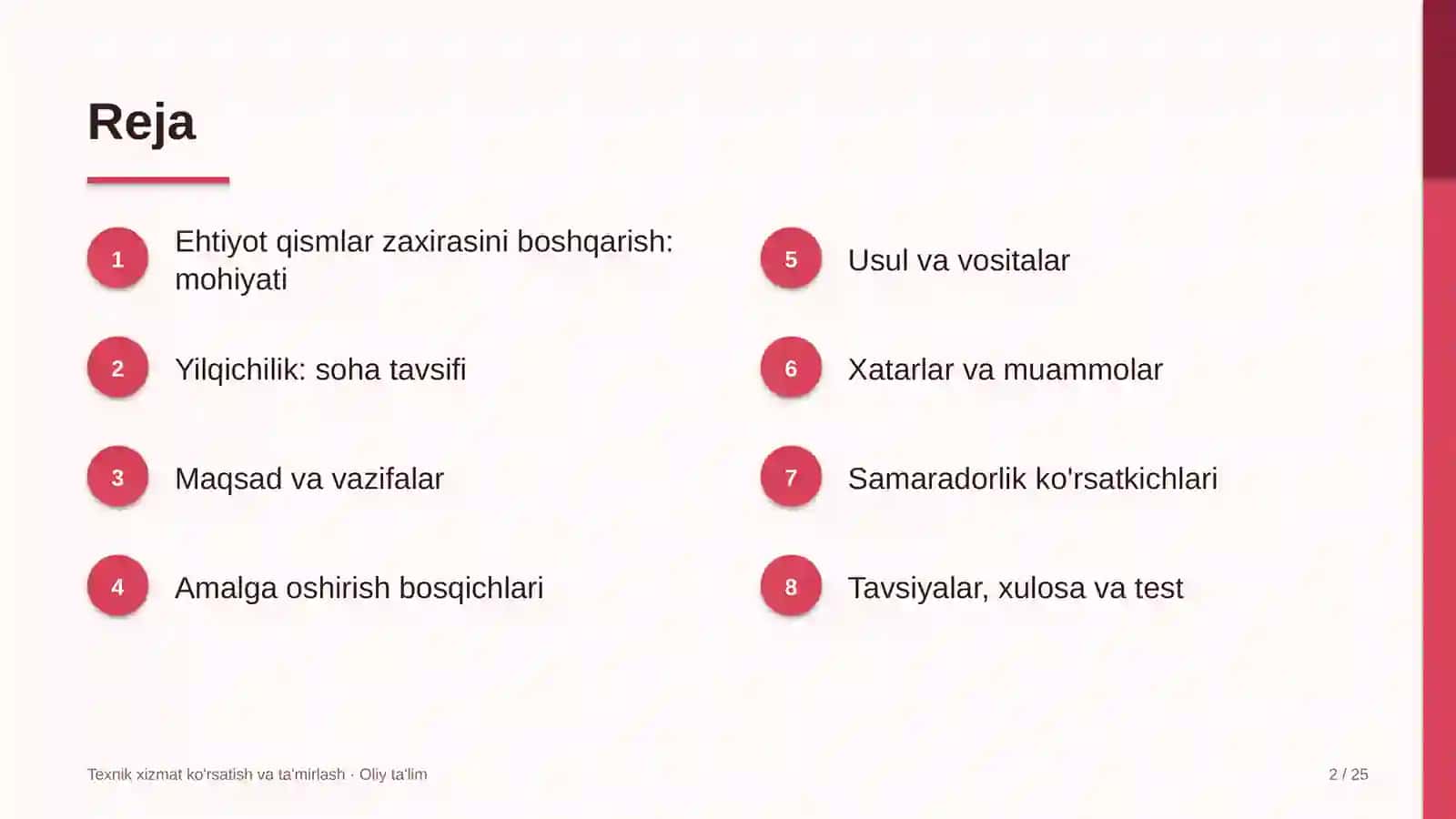 Yilqichilikda ehtiyot qismlar zaxirasini boshqarish 2