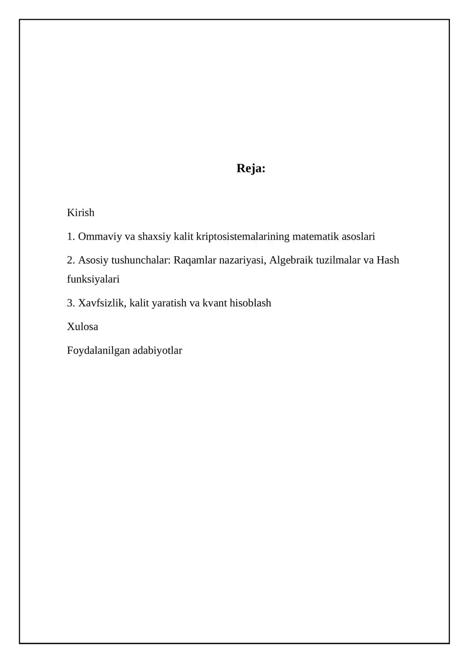 Ochiq va yopiq kalitli tizimlarning matematik asoslari 2