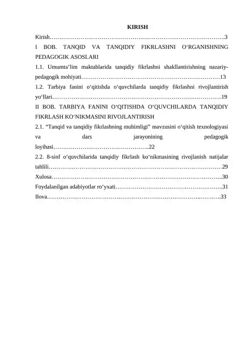 “8-SINFDA TANQID VA TANQIDIY FIKRLASHNING MUHIMLIGI” MAVZUSINI O‘QITISH JARAYONIDA O‘QUVCHILARDA TANQIDIY FIKRLASH KO‘NIKMASINI RIVOJLANTIRISH” 2