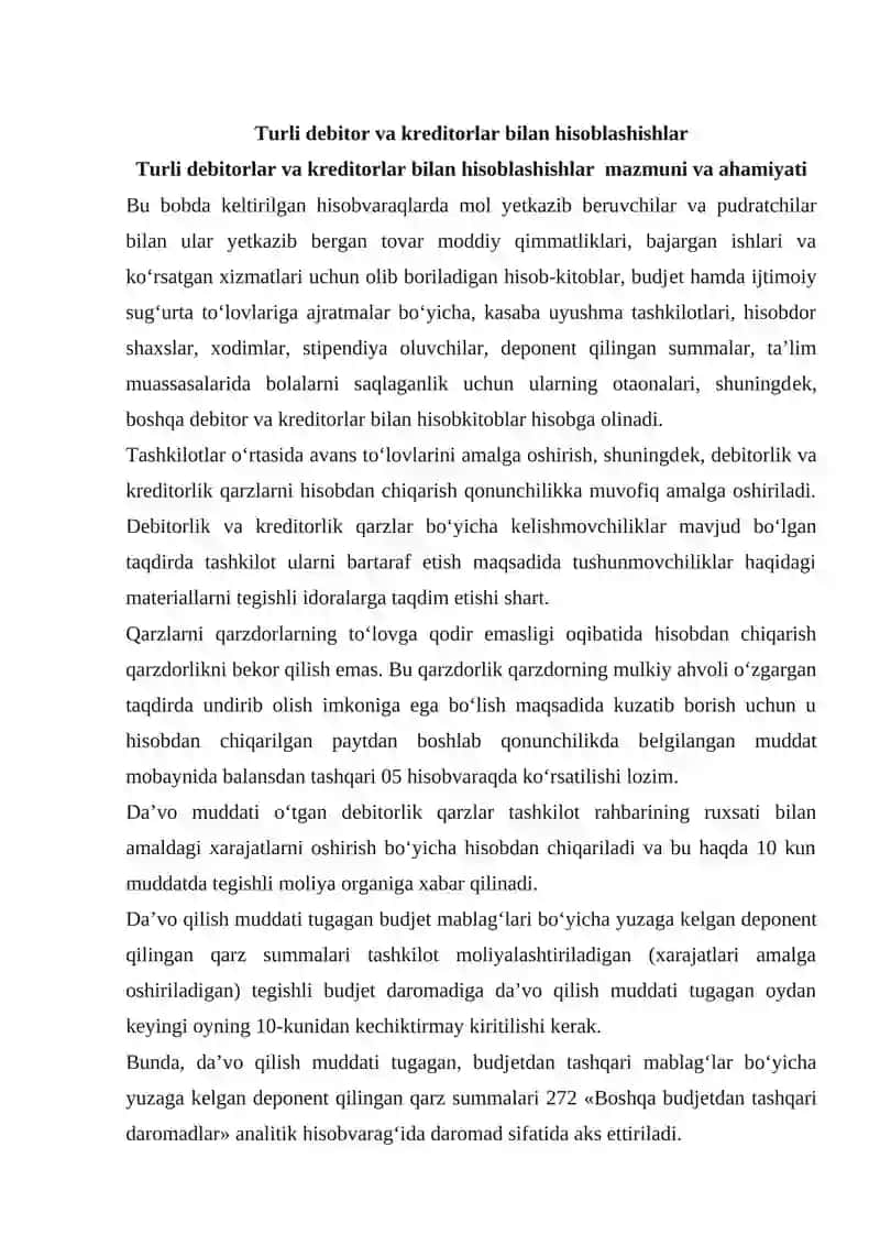 Debitlik va kreditorlik qarzlarini tahlili 2