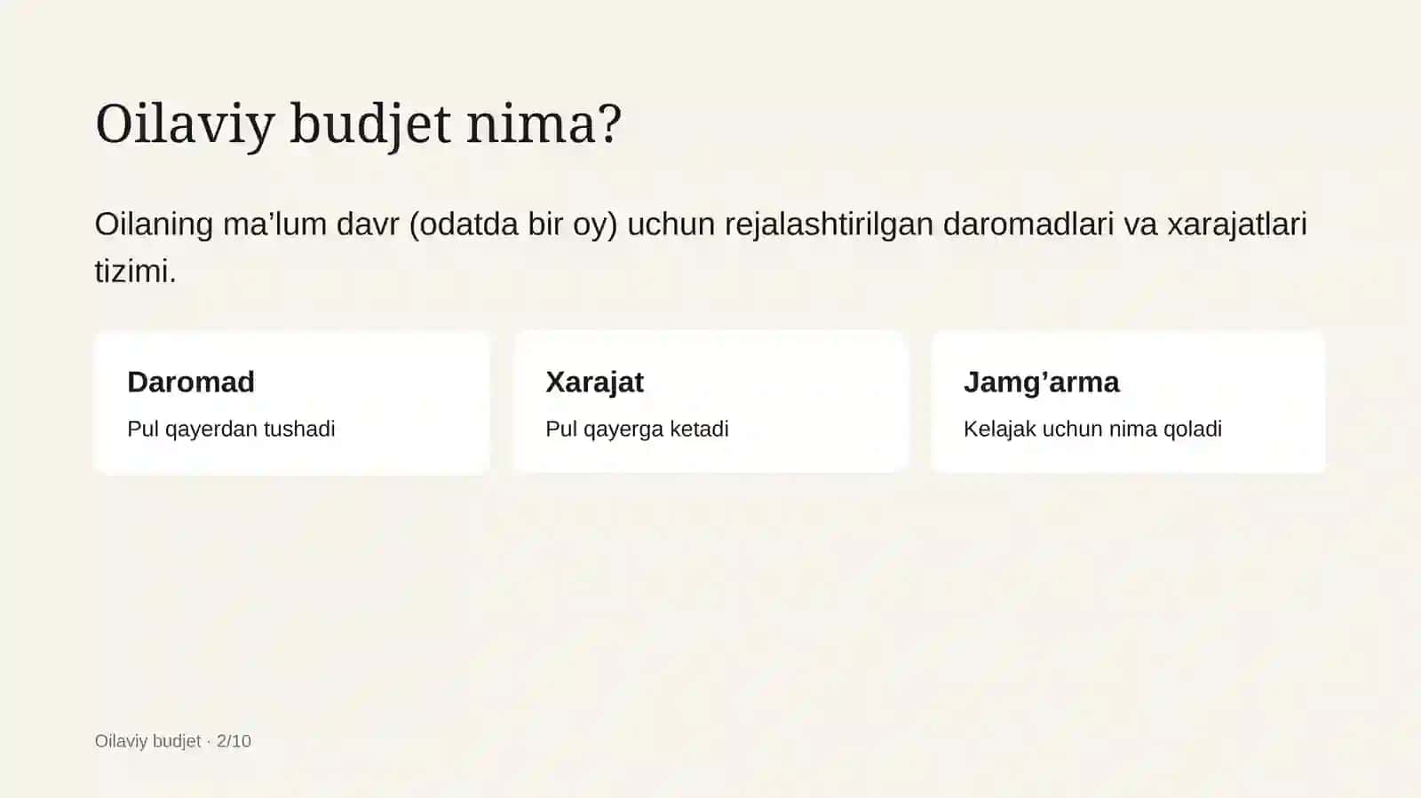 Daromad va xarajatlarni oqilona boshqarish 2