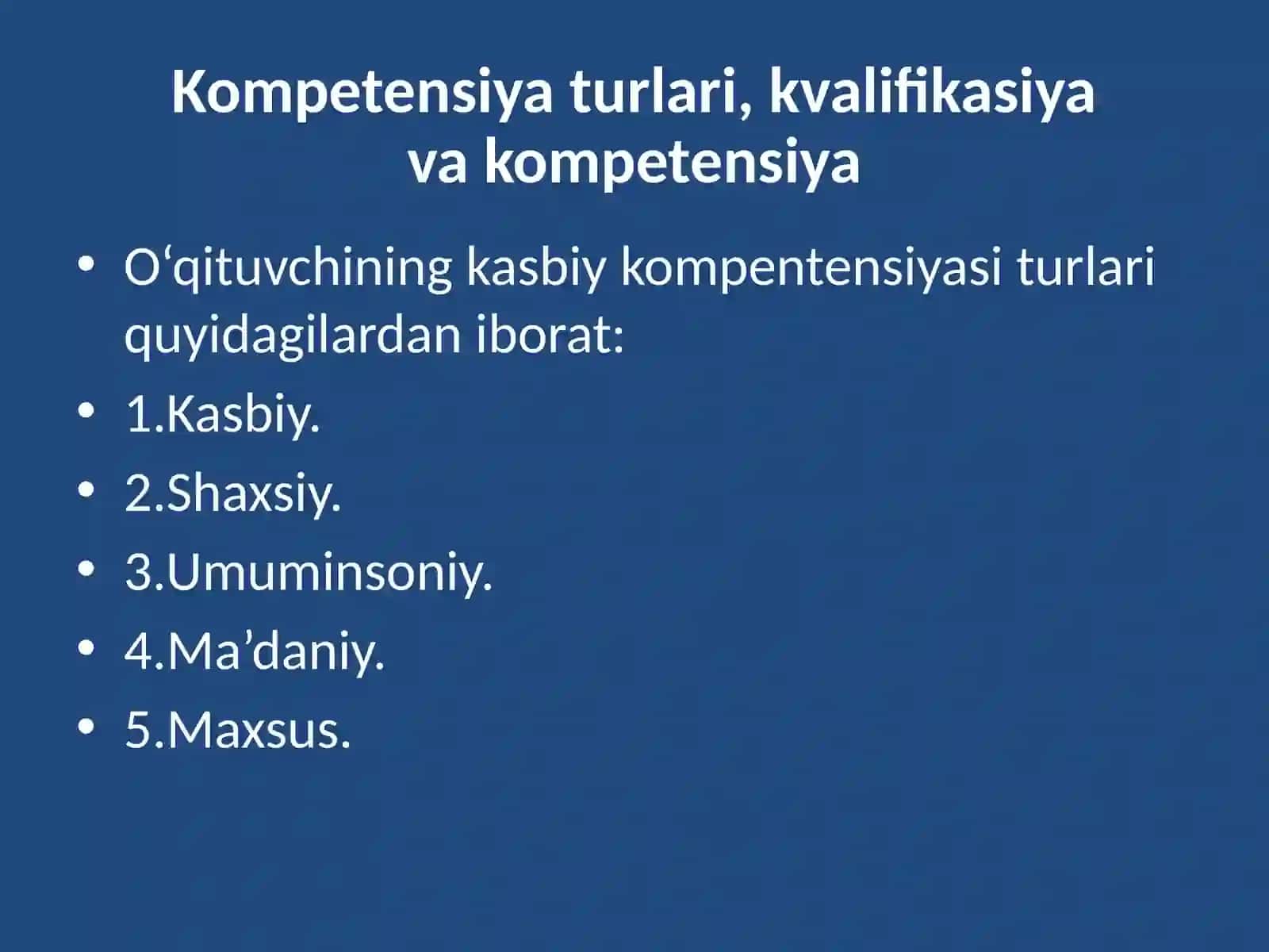 Pedagogik va psixologik bilimlar bo'yicha kasbiy kompetensiyalar 2
