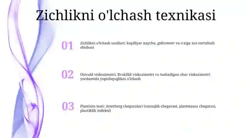 Zichlik, Namlik Va Qovushqoqlikni O'Lchash Usullarini O'Rganish 2