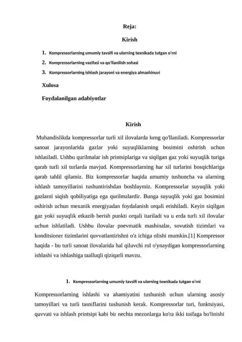 Kompressorlar va ularning tasnifi 2