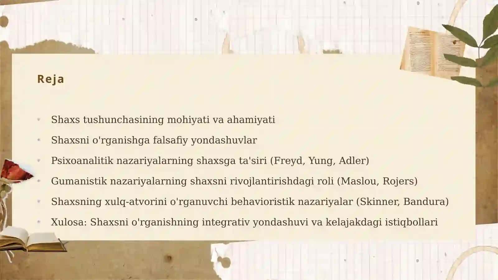 Shaxs  haqida  tushuncha. Shaxsni  o'rganuvchi  nazariyalar 2