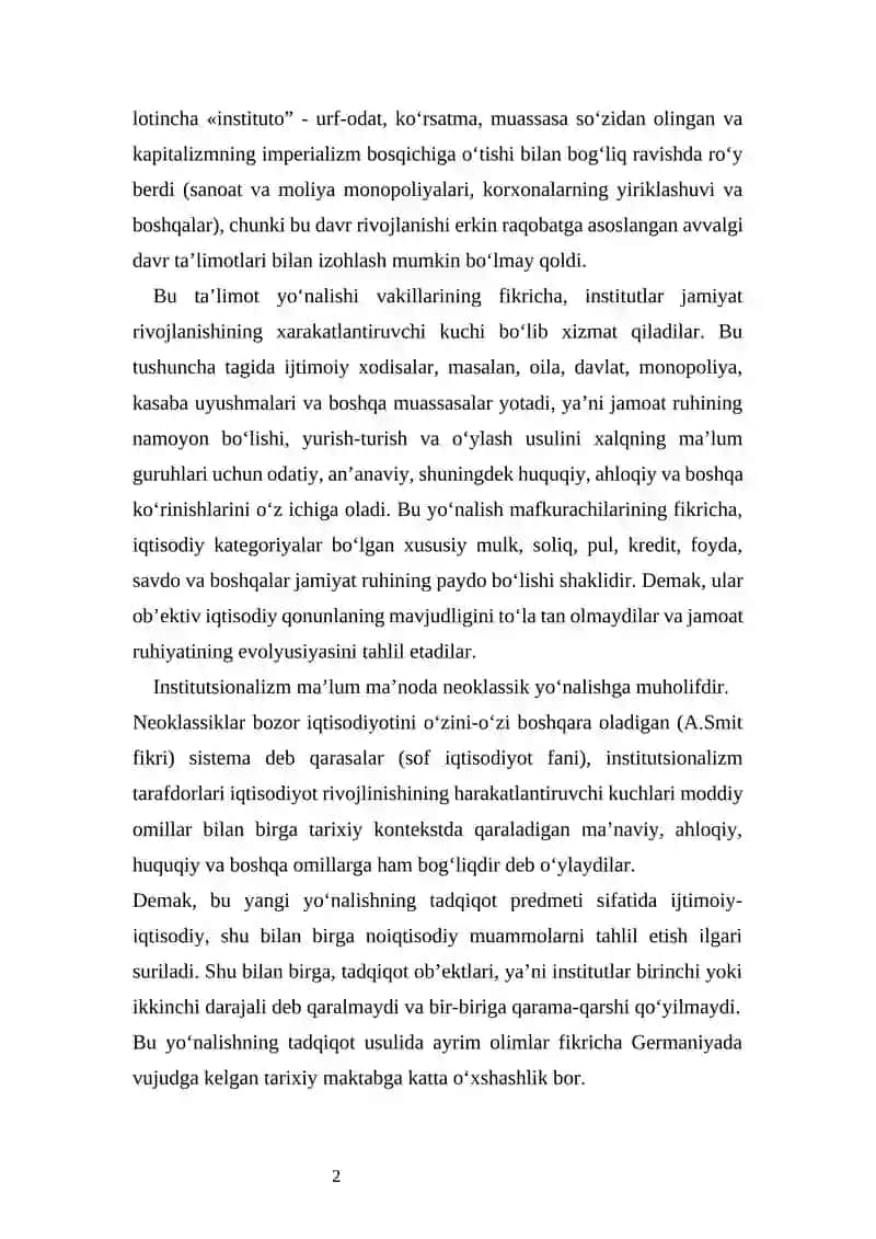 Zamonaviy iqtisodiy ta’limotlarning asosiy yo‘nalishlari (institutsionalizm) 2