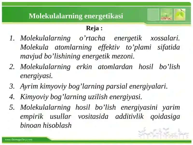 Molеkulalarning enеrgеtikasi 2