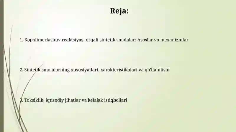Sintetik qatronlar: ta'rif, tushunchalar va kopolimerizatsiya mexanizmi 2