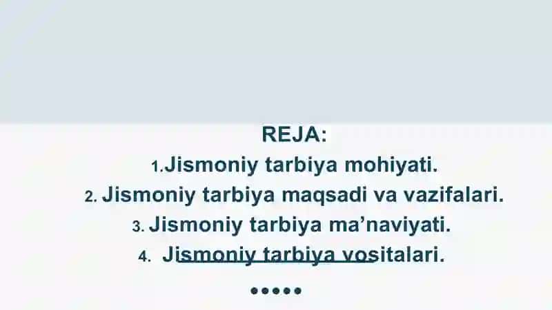 JISMONIY TARBIYA MOHIYATI VA VAZIFALARI. JISMONIY TARBIYA VOSITALARI 2