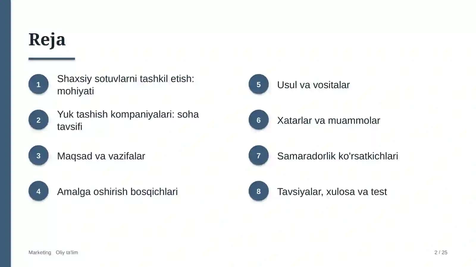 Yuk tashish kompaniyalarida shaxsiy sotuvlarni tashkil etish 2