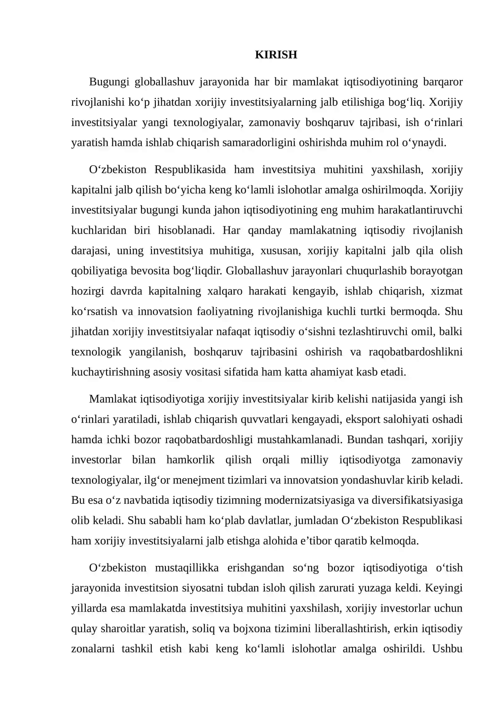 XORIJIY INVESTITSIYALARNI JALB QILISHNING IQTISODIY SAMARADORLIGI (TAHLILIY MA’LUMOTNOMA) 2