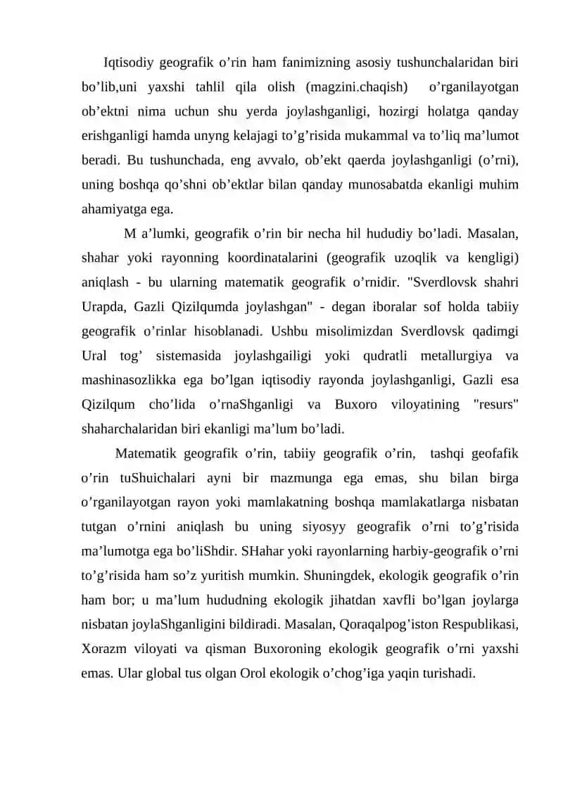 IQTISODIY GEOGRAFIK O'RIN VA UNING METODIK AHAMIYATI 2