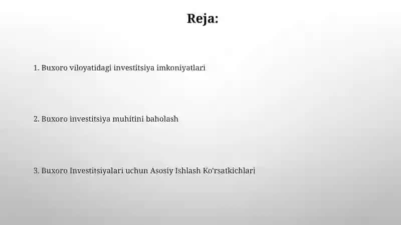 Buxoro viloyati investitsiya salohiyati, uning baholash usuli va koʻrsatgichlari 2