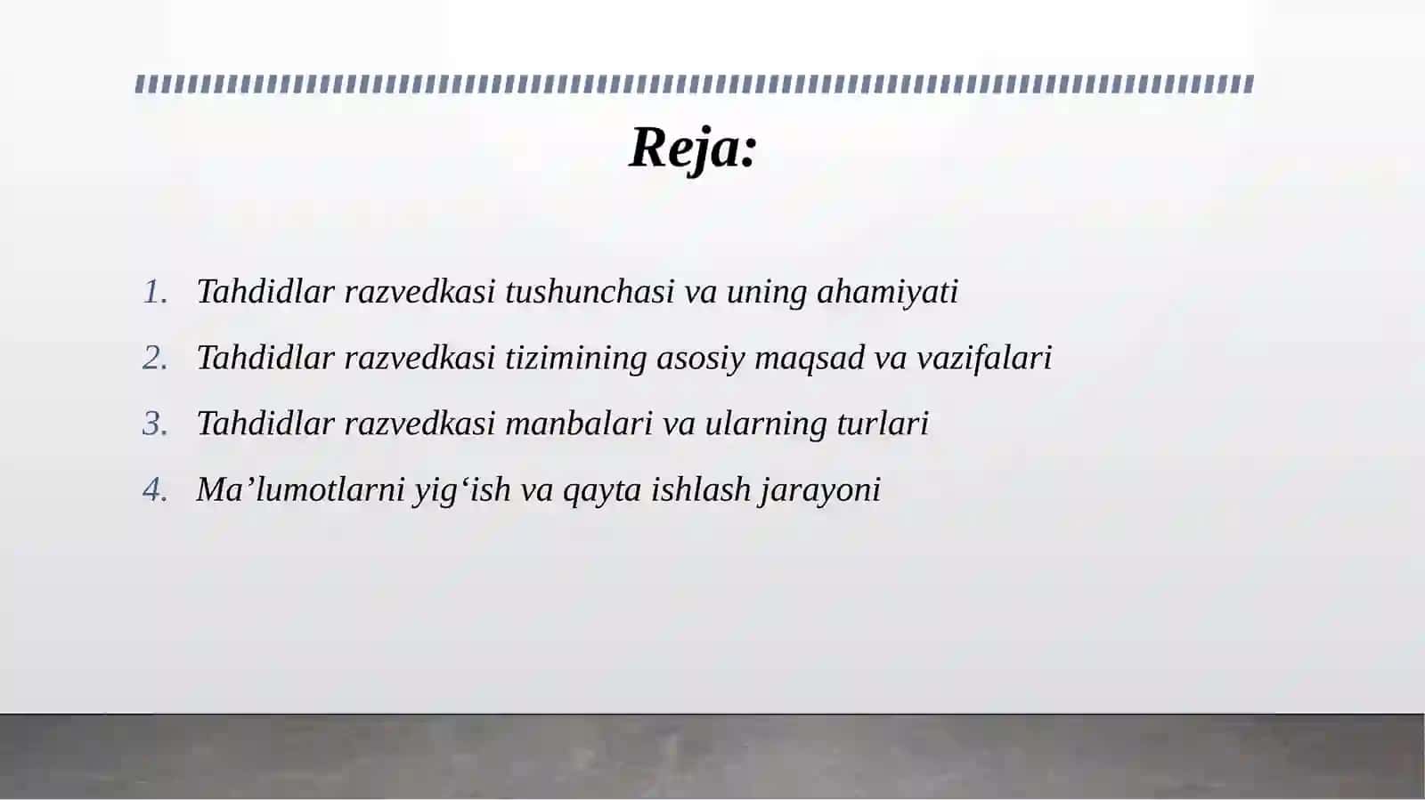 TAHDIDLAR RAZVEDKASI TIZIMINI YARATISH 2