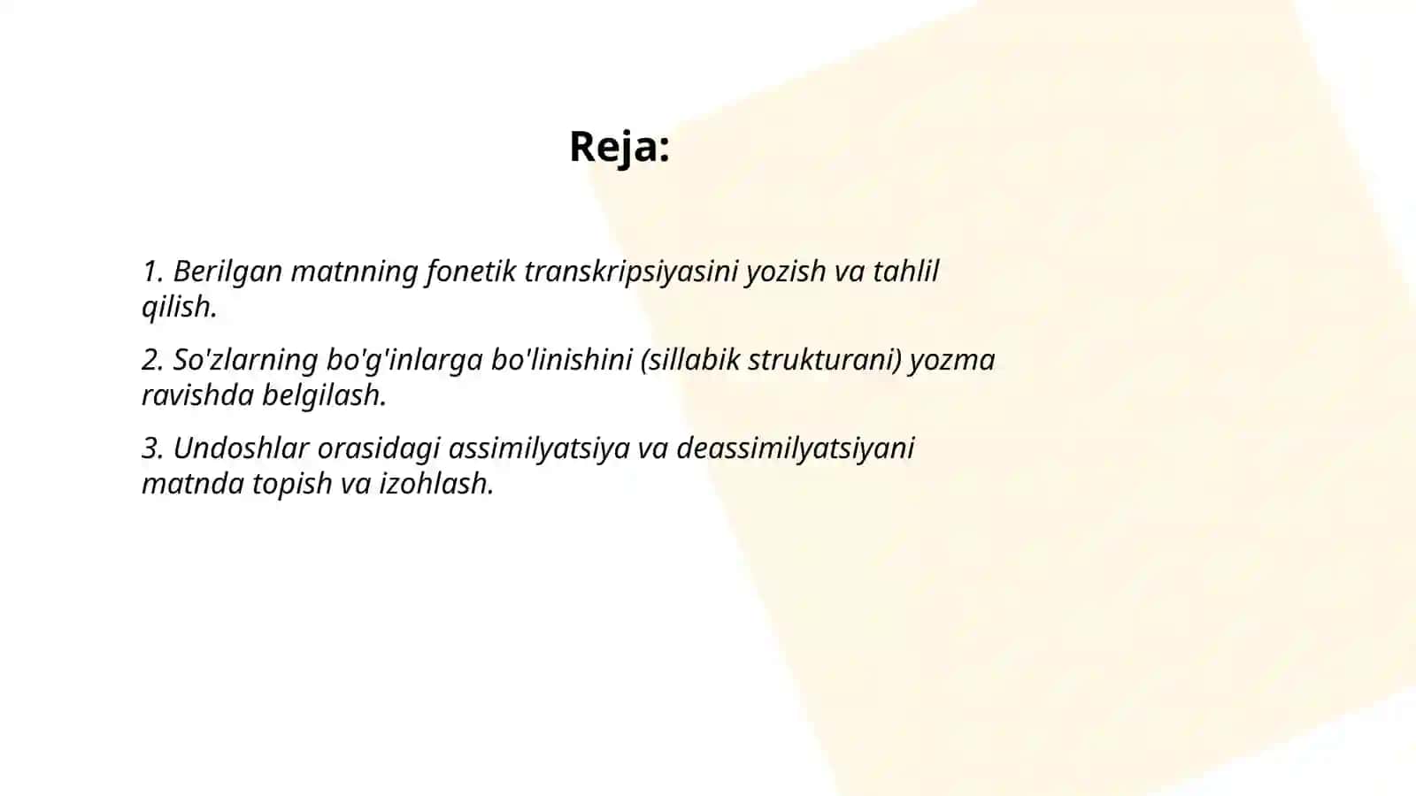 Fonetik va leksik ko'rinishidagi yozma ishlarni bajarish 2