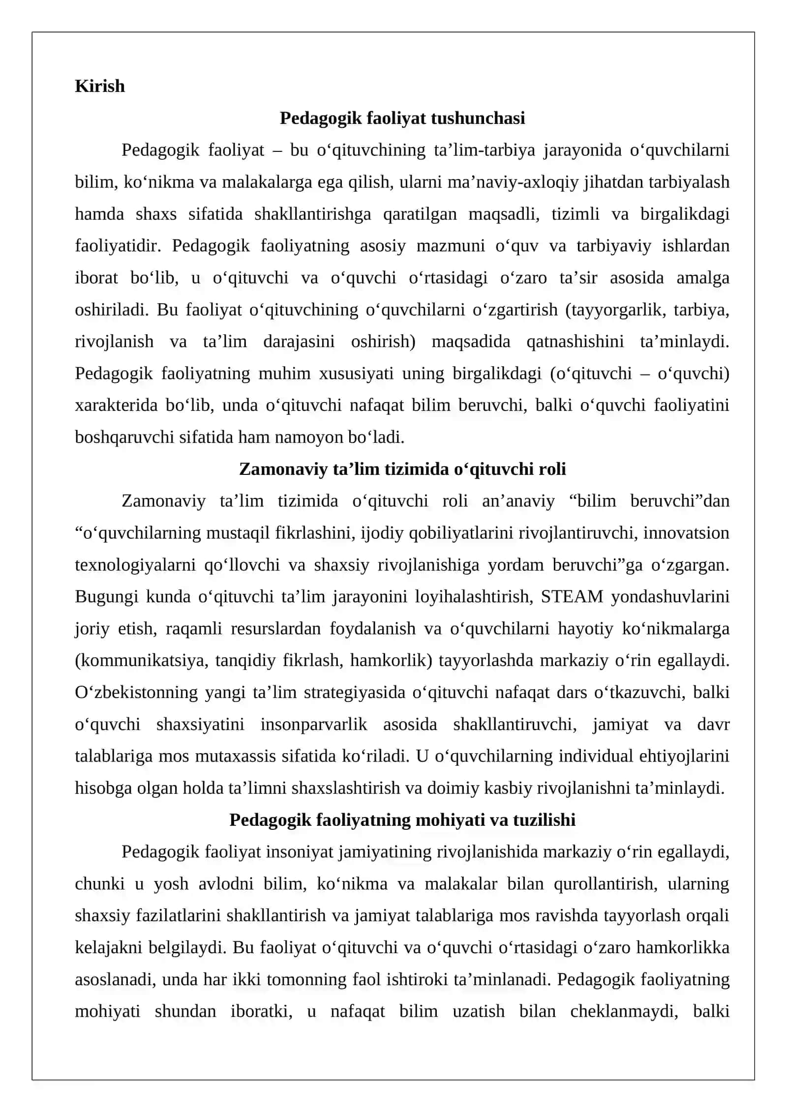 Pedagogik faoliyatning tuzilishi va turlari. Pedagogik mahoratning asosiy komponentlari 2
