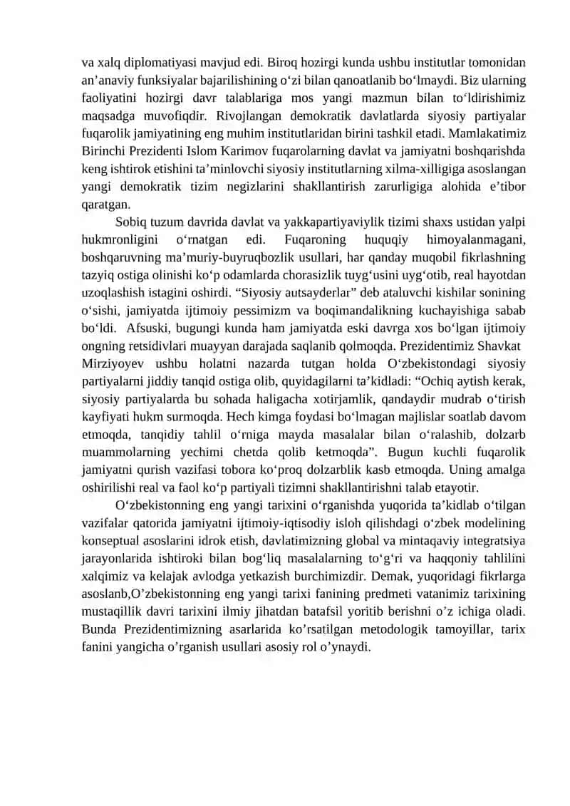 O‘zbekistonning eng yangi tarixi o’quv fanining predmeti, maqsadi va vazifalari, nazariy-metodologik tamoyillari 2