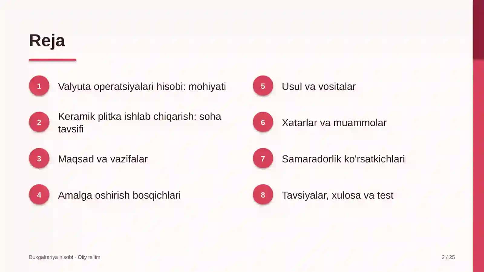 Keramik plitka ishlab chiqarishda valyuta operatsiyalari hisobi 2