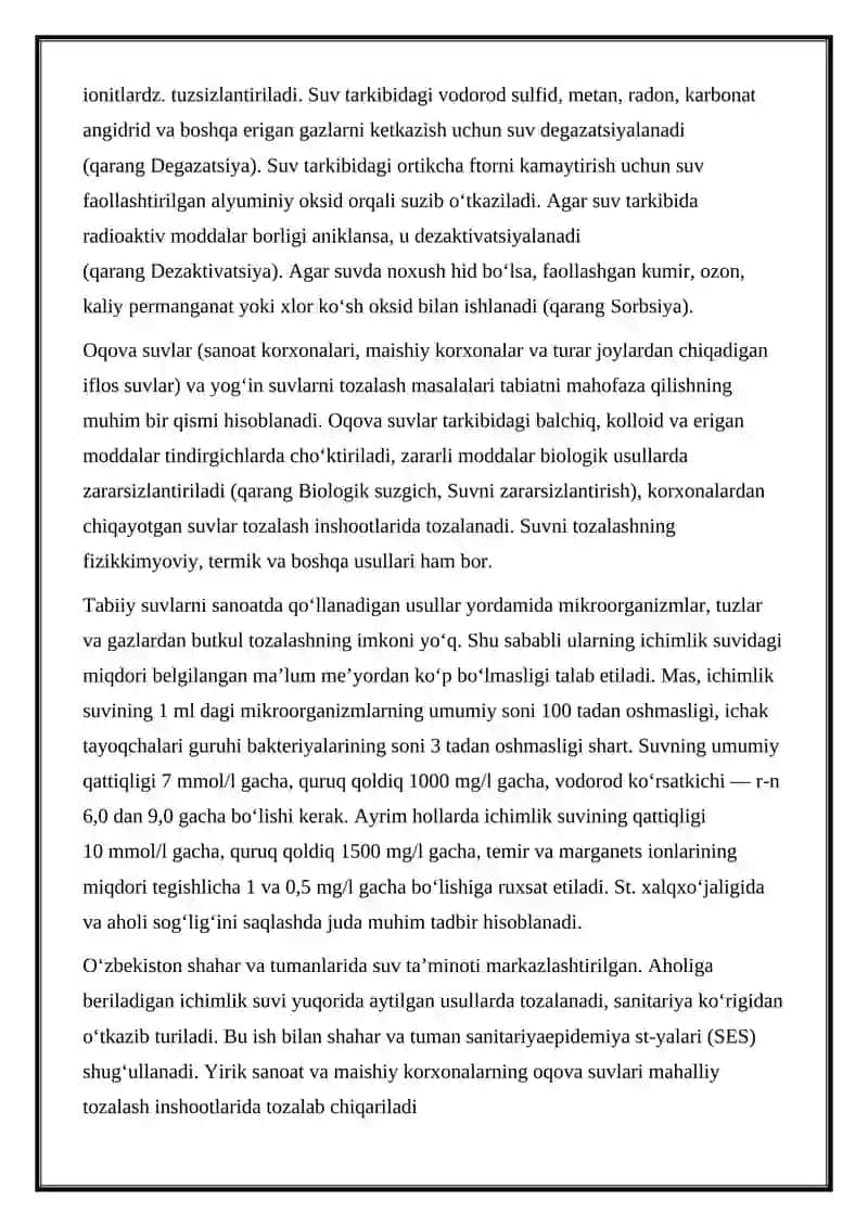 ICHIMLIK SUVINI SIFATINI YAXSHILASHDAGI ASOSIY USULLAR 2