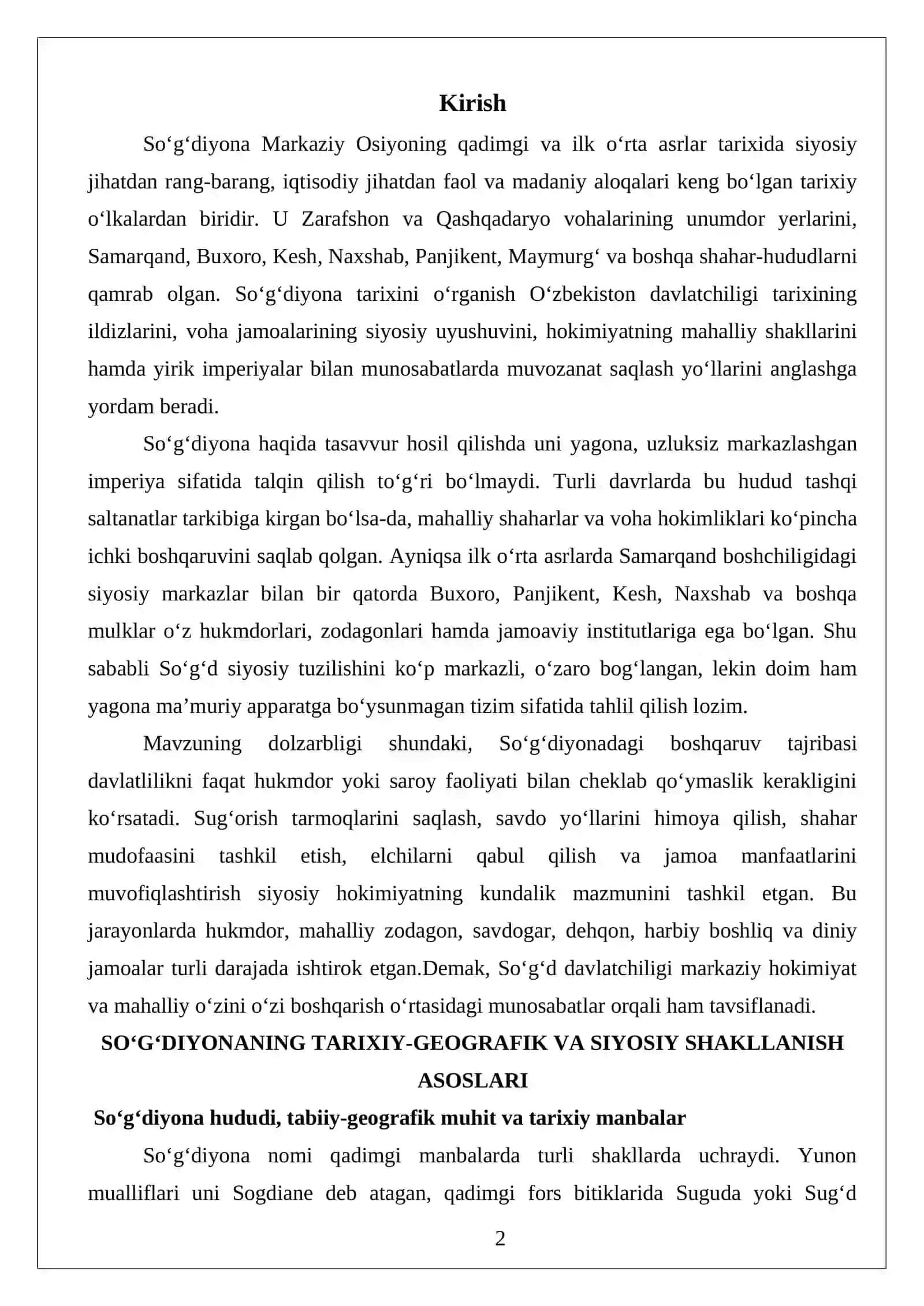 SO‘G‘DIYONA: SIYOSIY TUZILISHI, BOSHQARUV TIZIMI VA DAVLAT BOSHQARUVI AN’ANALARI 2