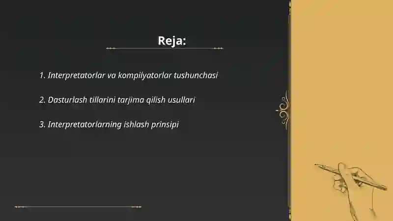 Interpretatorlar va kompilyatorlar. Tanlash operatori bilan ishlash 2