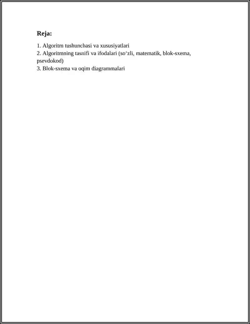 ALGARITMLAR VA DASTURLASHNING ASOSIY TUSHUNCHASI. DASTURLASH TILLARINING TUZILMASI 2