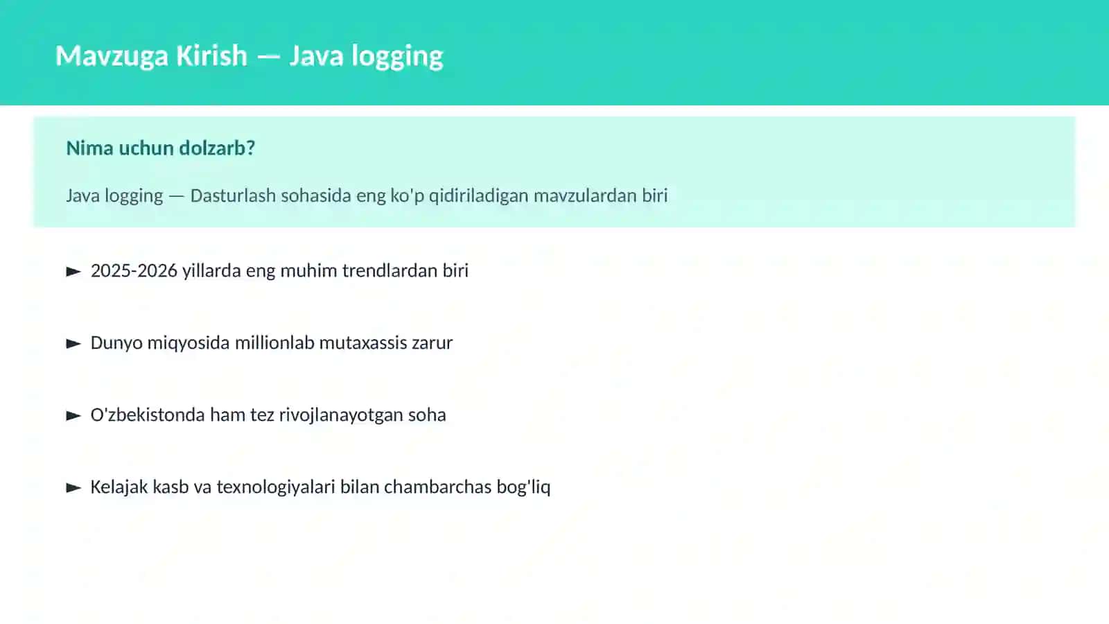 DASTURLASH | JAVA VA KORXONA 2