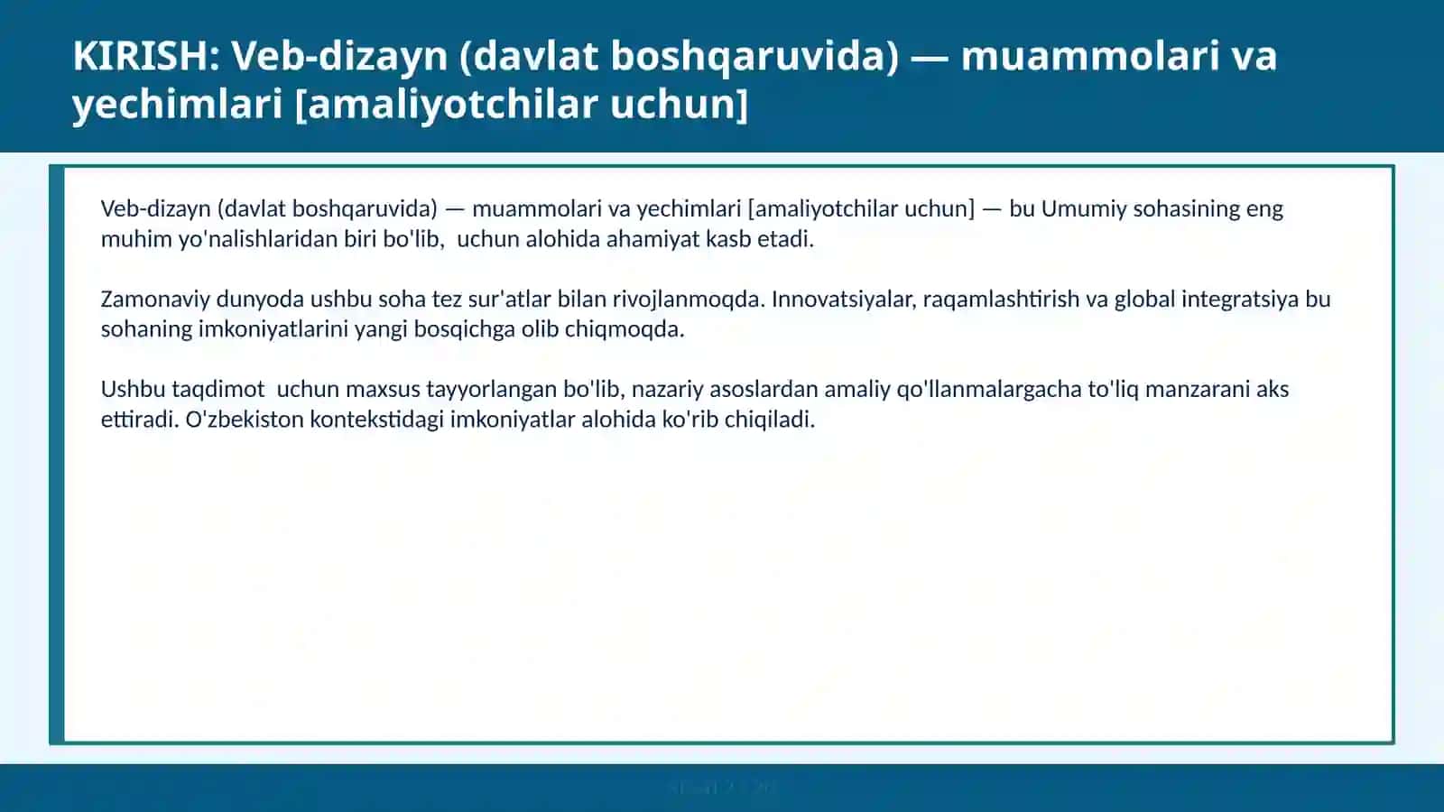 VEB-DIZAYN (DAVLAT BOSHQARUVIDA) — MUAMMOLARI VA YECHIMLARI [AMALIYOTCHILAR UCHUN] 2
