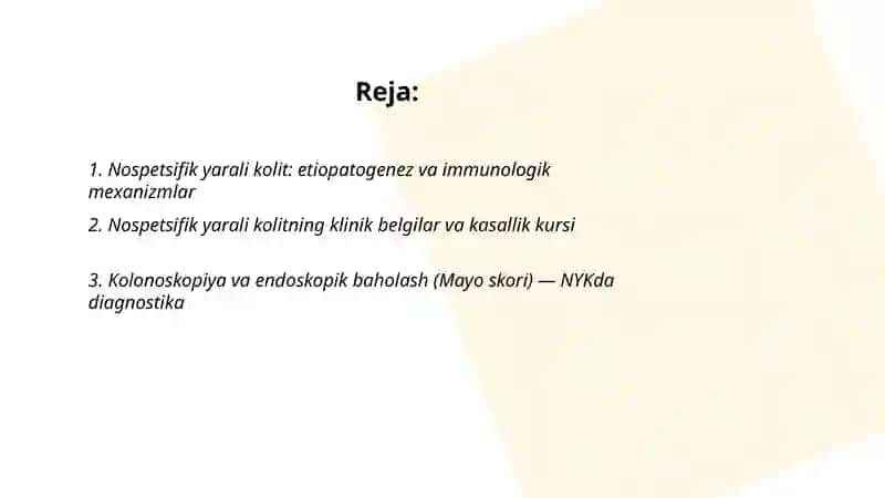 Nospetsifik yarali kolitning klinik belgilar va kasallik kursi 2