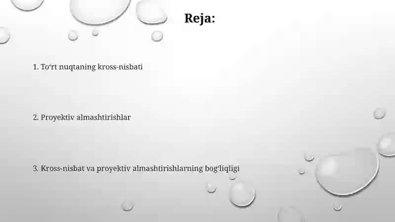 To'rttanuqtaning murakkab nisbat. Proektiv almashtirshlar 2