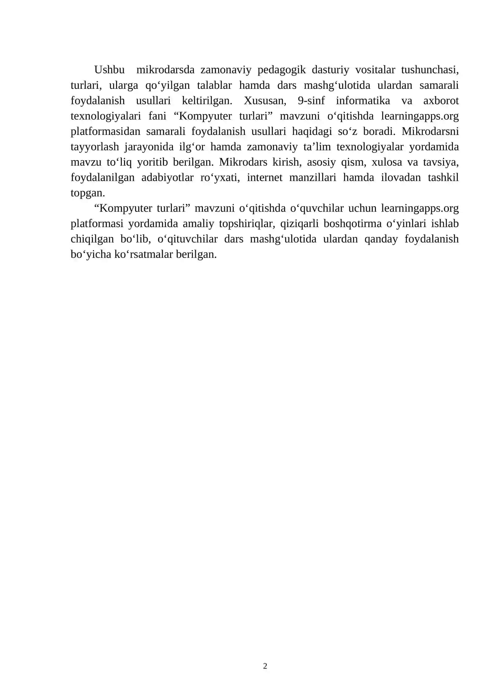 “Kompyuter turlari” mavzusidagi MIKRODARS ISHLANMASI 2